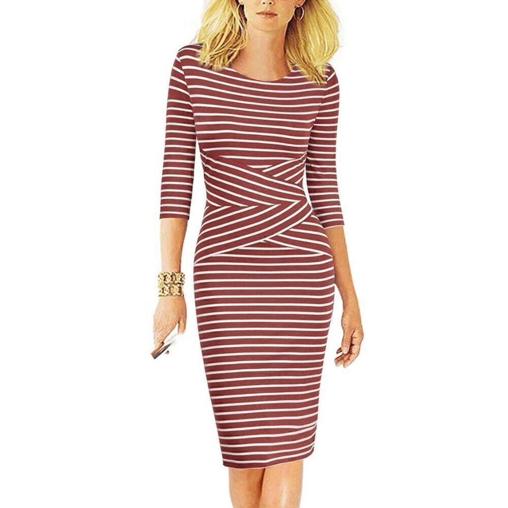 NWT Striped 3/4 Sleeve Office Work Business Cocktail Pencil Dress SIZE XL